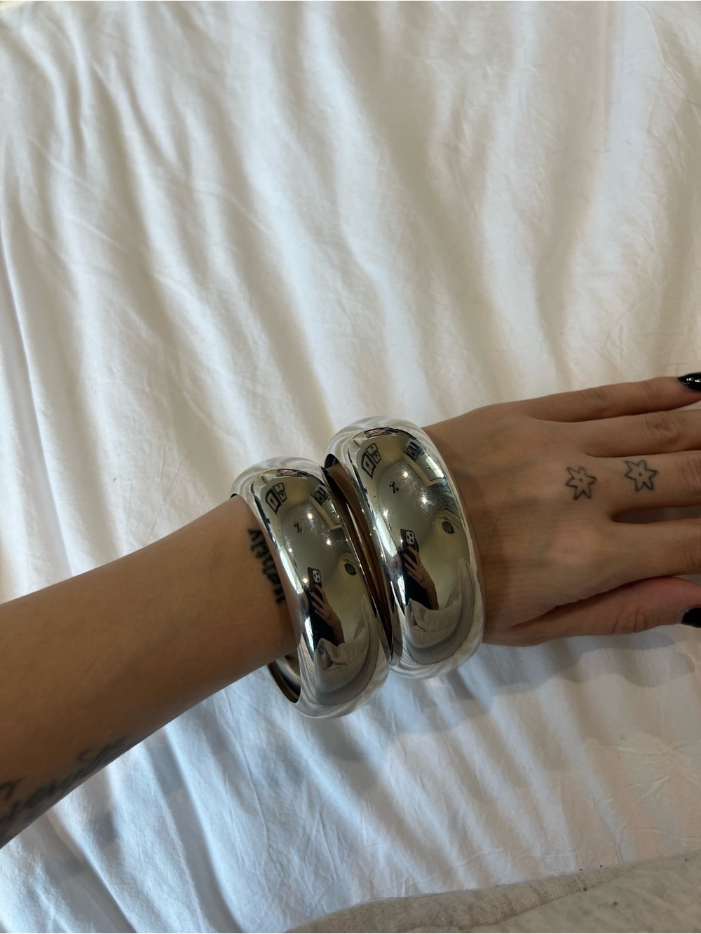 Silver Bangle Bracelets Set of 2